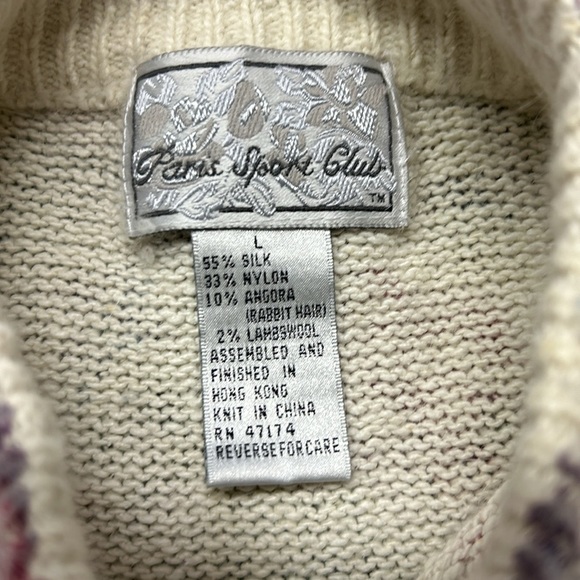 Vintage Paris Sport Club Silk/Angora Sweater Mock Neck Floral L - Picture 7 of 8